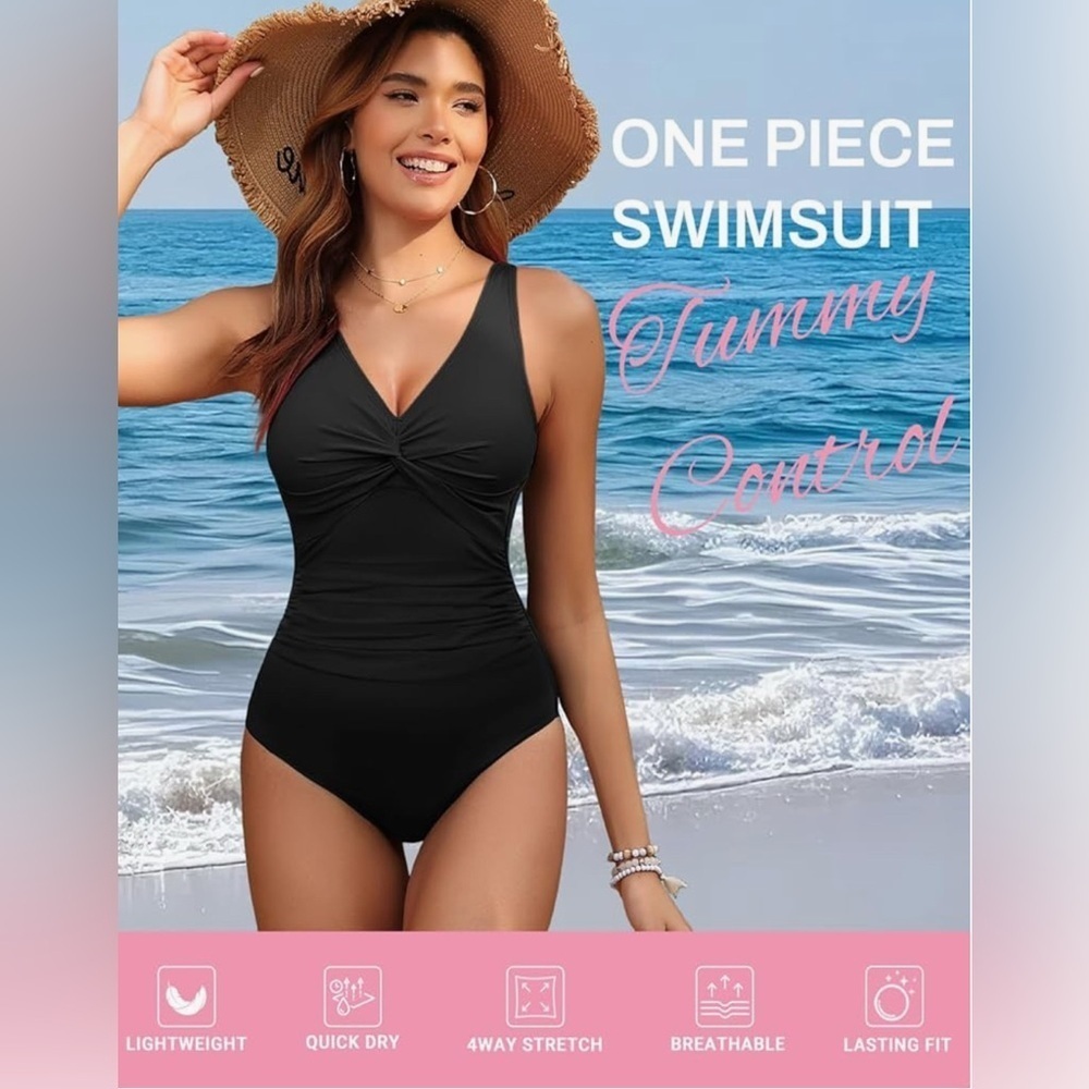 New Medium elegant, classic slimming full coverage
Ruched sides Black Swimsuit